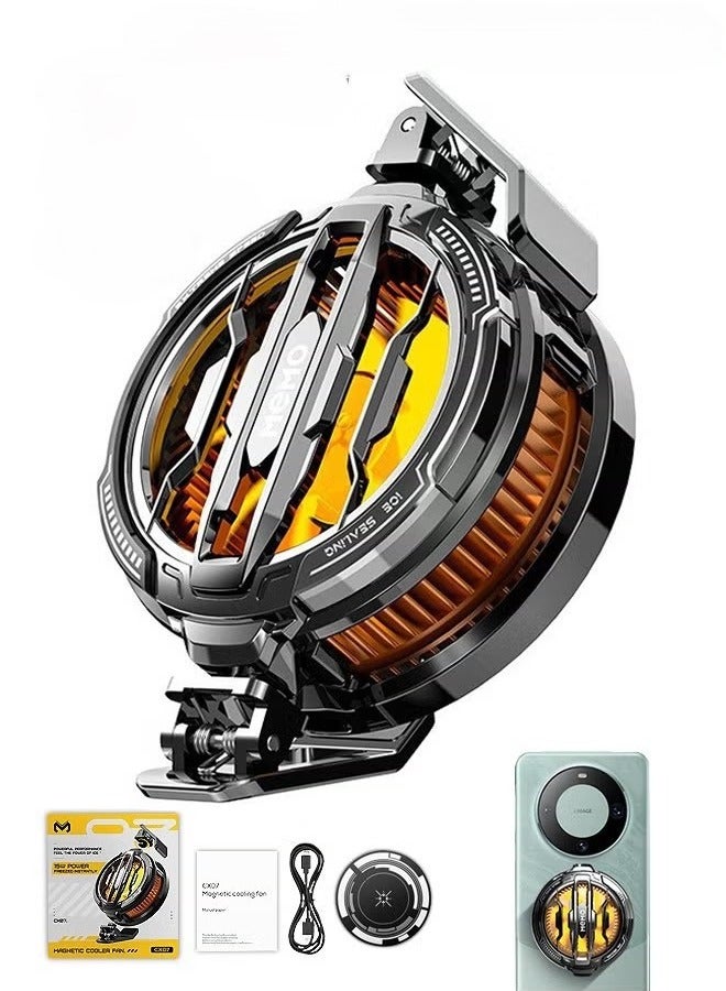Magnetic Phone Cooler, Portable Phone Cooling Fan, Universal Phone Fan Cellphone Radiator for Tiktok Live Streaming ect (Black+Orange)  - Image 1