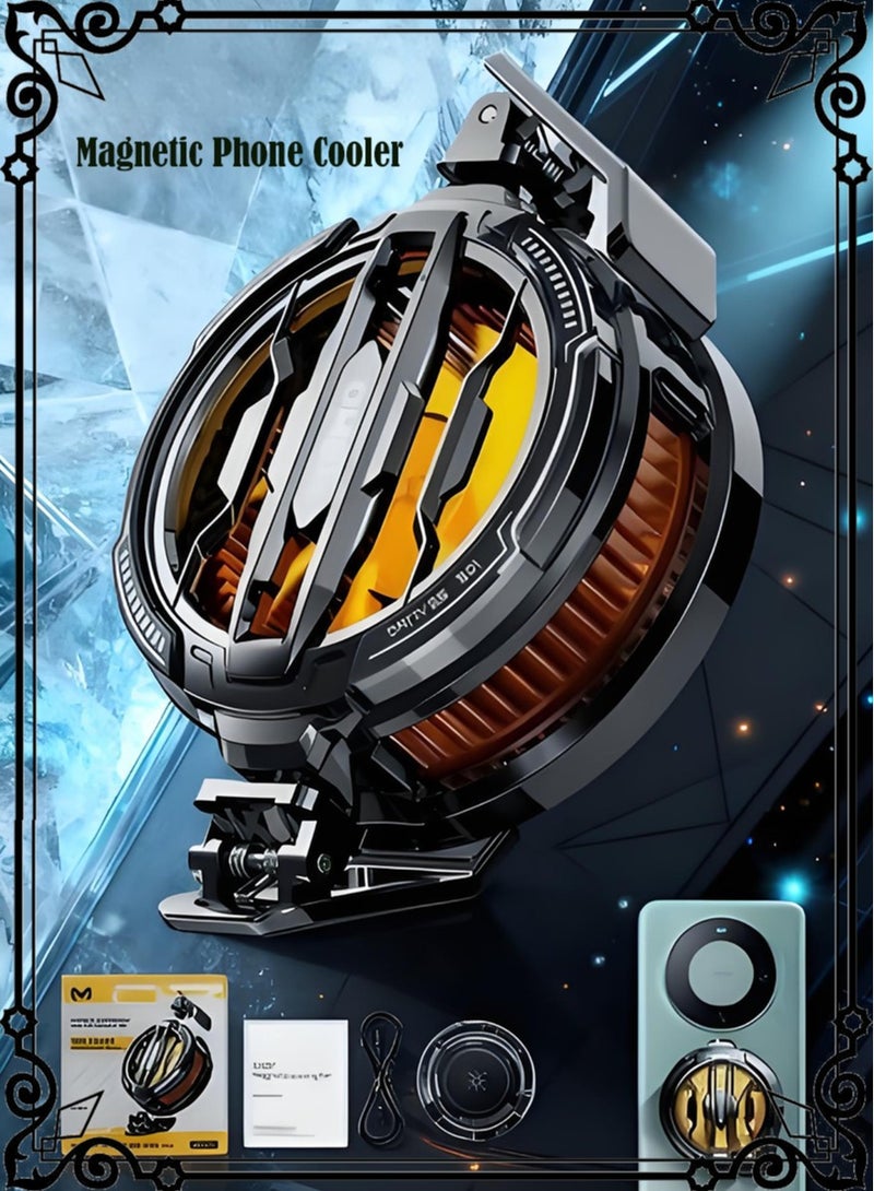 Magnetic Phone Cooler, Portable Phone Cooling Fan, Universal Phone Fan Cellphone Radiator for Tiktok Live Streaming ect (Black+Orange) - Image 1