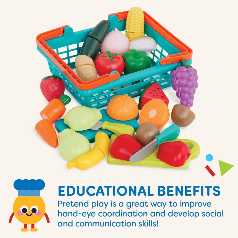 Battat â€“ Play Food for Toddlers with Farmers Market Basket and Chopping Board, Toy Food for Kids Kitchen and Pretend Play for 3+ Years (37 Pieces) - Image 4
