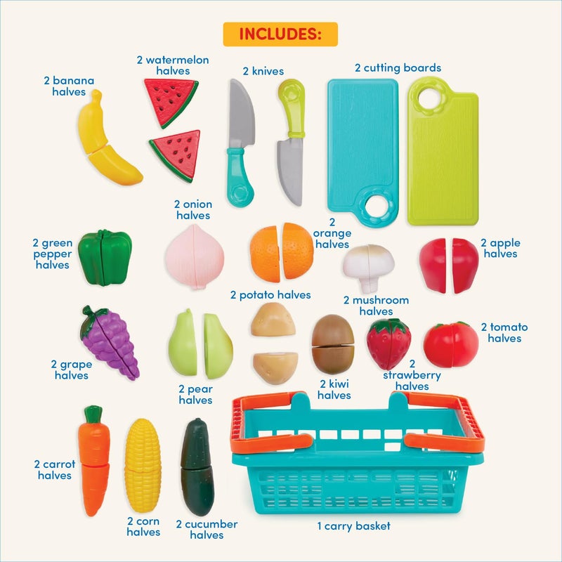 Battat â€“ Play Food for Toddlers with Farmers Market Basket and Chopping Board, Toy Food for Kids Kitchen and Pretend Play for 3+ Years (37 Pieces) - Image 5