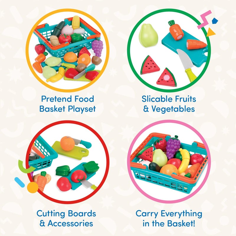 Battat â€“ Play Food for Toddlers with Farmers Market Basket and Chopping Board, Toy Food for Kids Kitchen and Pretend Play for 3+ Years (37 Pieces) - Image 3