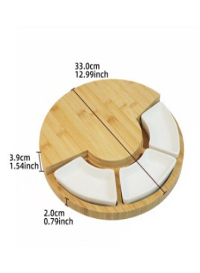 عام طقم لوح تقطيع الجبن المصنوع من الخيزران، لوح لتقطيع الجبن والبيتزا والحلوى والبسكويت، صحن تشاركوتيري مثالي للحفلات. - Image 4