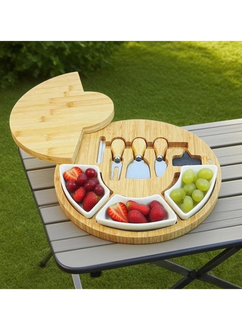 عام طقم لوح تقطيع الجبن المصنوع من الخيزران، لوح لتقطيع الجبن والبيتزا والحلوى والبسكويت، صحن تشاركوتيري مثالي للحفلات. - Image 3