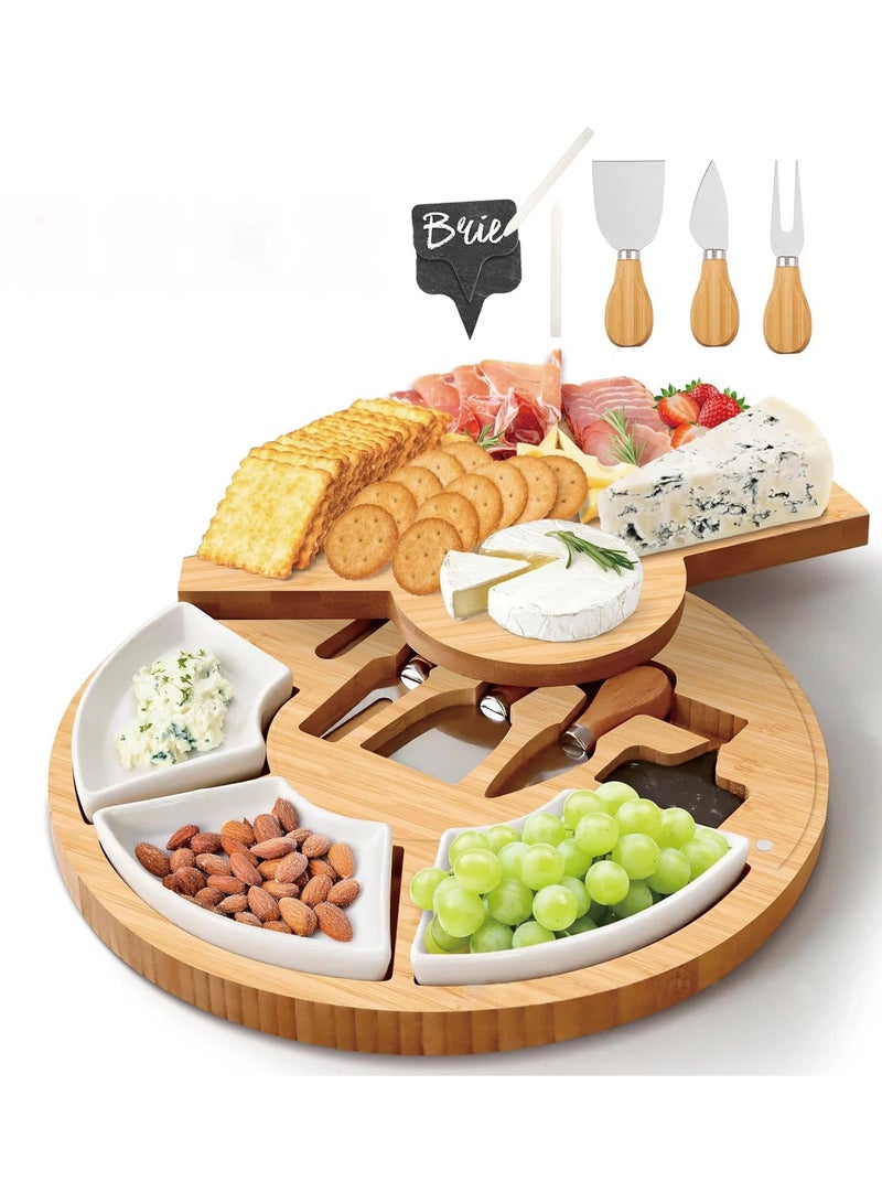 عام طقم لوح تقطيع الجبن المصنوع من الخيزران، لوح لتقطيع الجبن والبيتزا والحلوى والبسكويت، صحن تشاركوتيري مثالي للحفلات. - Image 2