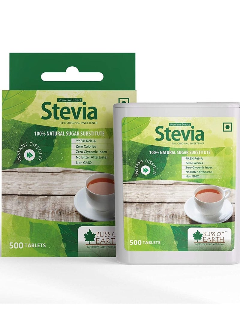 BLISS OF EARTH - Stevia Sugar free Tablets Pellets Zero Calorie Keto Sweetener Instant Dissolve 500 Tablets - Image 1