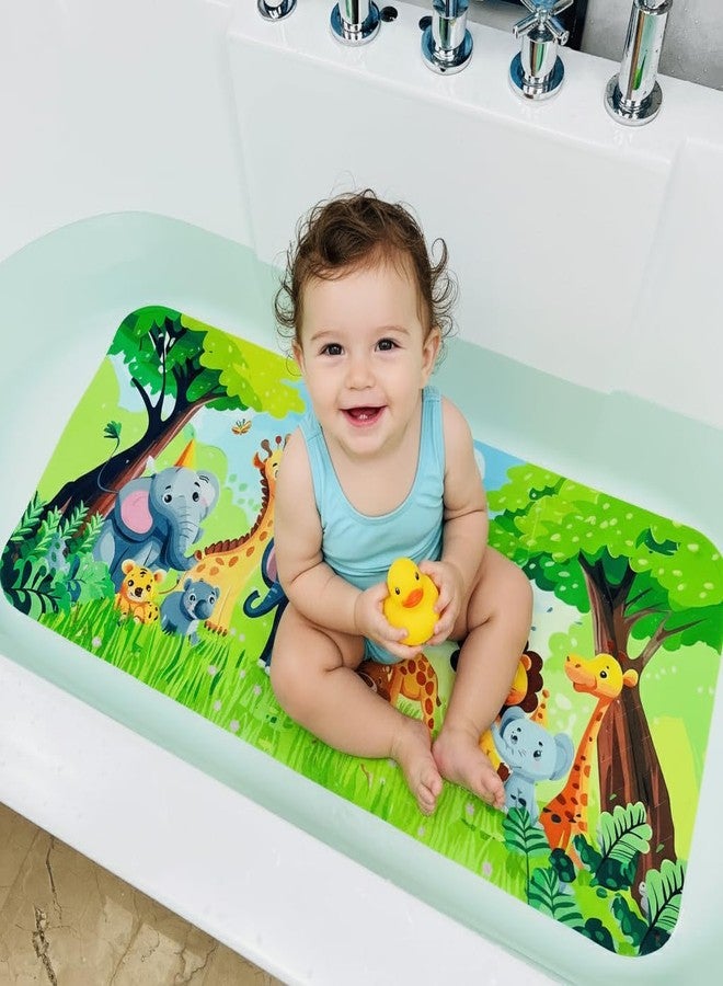 BEEHOMEE Non Slip Bath Mat for Tub,Cartoon Slip-Resistant Mat for Kids Bath Tub - Anti-Slip Bathtub Mat - Non-Slip Shower Floor Mat for Toddlers and Baby Bath Time (Jungle Friends) - Image 1