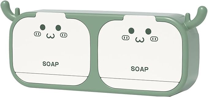 GLOWICK Wall Mounted Soap,Double Soap Holder Box Flip-Top Soap Stand with Hook Wall-Mounted Drain Soap Storage Box Punch-Free Flip Laundry Soap Box (1Pcs) - Image 1