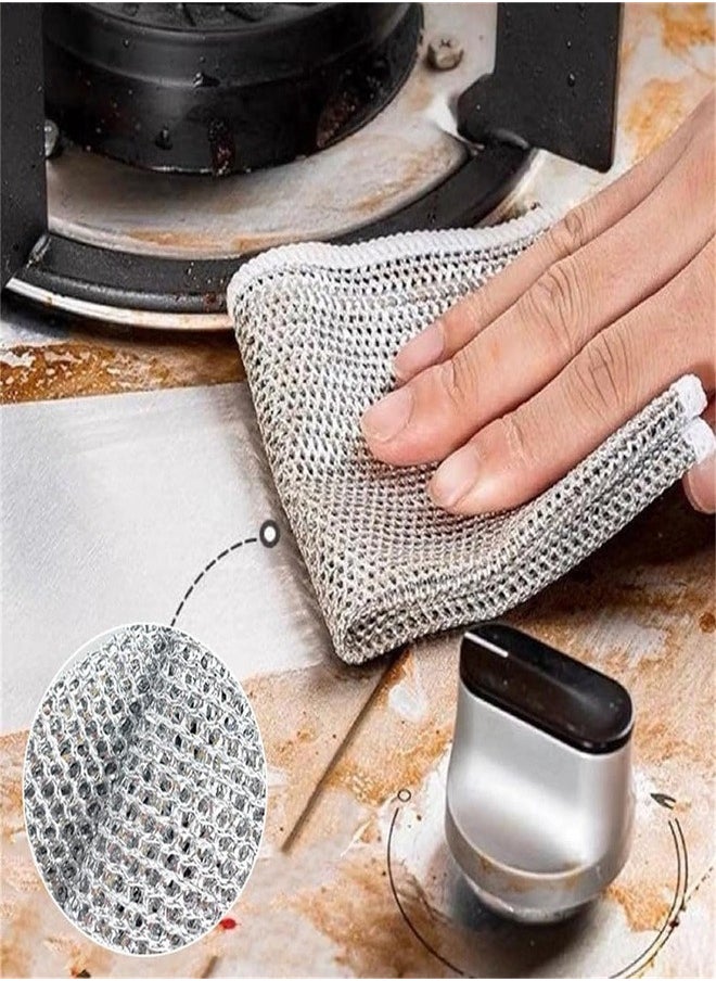Multipurpose Wire Cleaning Cloths, 4 Pack Multipurpose Dishwashing Rags Non-Scratch Wire Dish Cloths Dishcloth Scrubs Cleans for Dishes, Sinks, Counters, Stove Tops