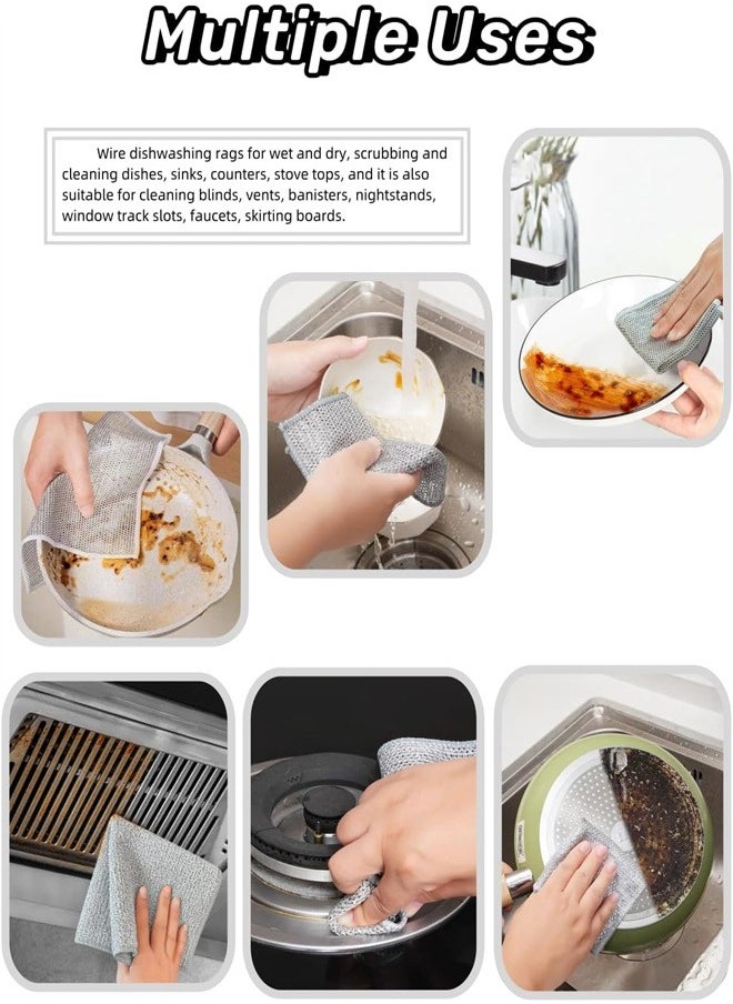 Multipurpose Wire Cleaning Cloths, 4 Pack Multipurpose Dishwashing Rags Non-Scratch Wire Dish Cloths Dishcloth Scrubs Cleans for Dishes, Sinks, Counters, Stove Tops