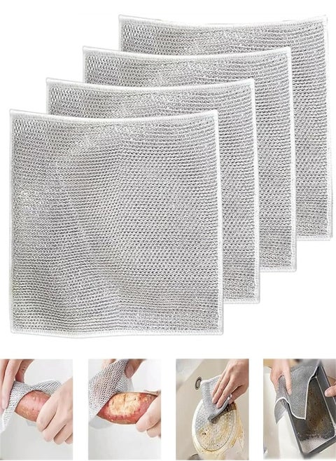 Multipurpose Wire Cleaning Cloths, 4 Pack Multipurpose Dishwashing Rags Non-Scratch Wire Dish Cloths Dishcloth Scrubs Cleans for Dishes, Sinks, Counters, Stove Tops