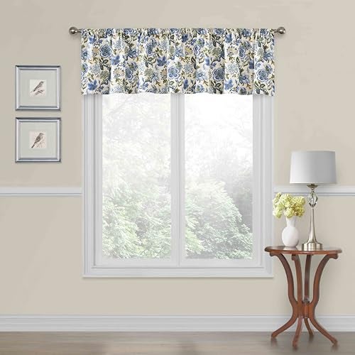 Waverly Traditions Navarra Farmhouse Scalloped Rod Pocket Valance for Windows in Bedroom Kitchen or Living Room 52 x 16 Porcelain
