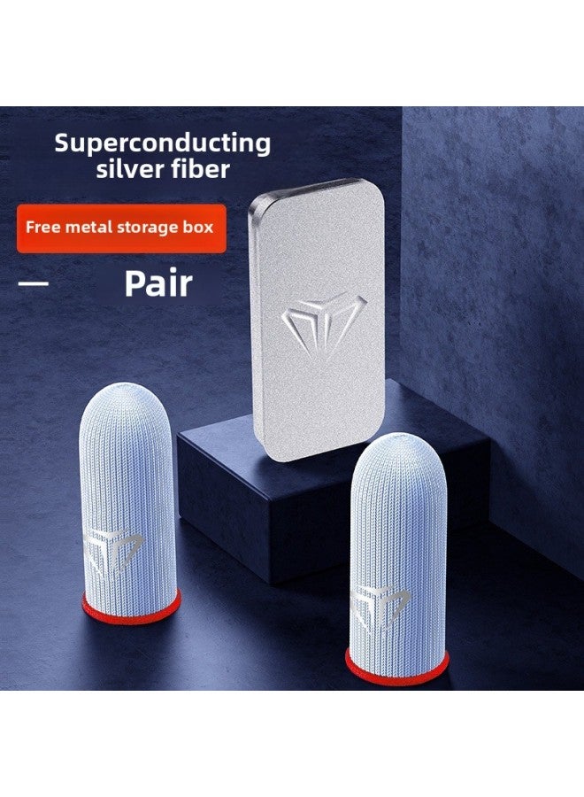 Sweat-proof Game Hand Tour Explosions Finger Cover King Eating Finger Cover Touch Screen Chicken Artifact Breathable Electric Competition Finger Cover-Product Color:❣❣1 Pair | Luxury S03 [red_ultra-thin Glass Silver Fiber + Metal Storage Box Qingying/unlimited Sales Platform❣❣  - Image 1