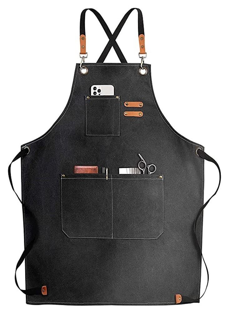 Generic - Chef Apron,Cross Back Apron for Women and Men,Cotton Canvas Apron with Adjustable Straps and Large Pockets,Kitchen Cooking Baking Hairstylist Bbq Woodworking Welding Carpenter Work Bib Apron - Image 1