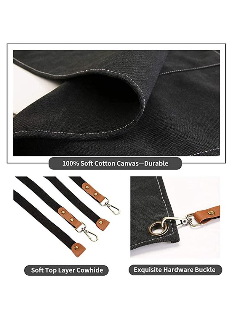 Generic - Chef Apron,Cross Back Apron for Women and Men,Cotton Canvas Apron with Adjustable Straps and Large Pockets,Kitchen Cooking Baking Hairstylist Bbq Woodworking Welding Carpenter Work Bib Apron - Image 1
