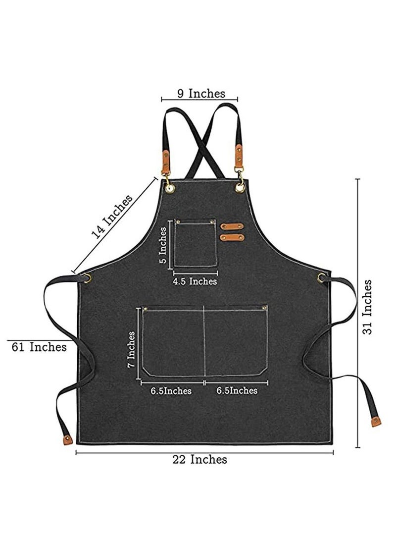 Generic - Chef Apron,Cross Back Apron for Women and Men,Cotton Canvas Apron with Adjustable Straps and Large Pockets,Kitchen Cooking Baking Hairstylist Bbq Woodworking Welding Carpenter Work Bib Apron - Image 1