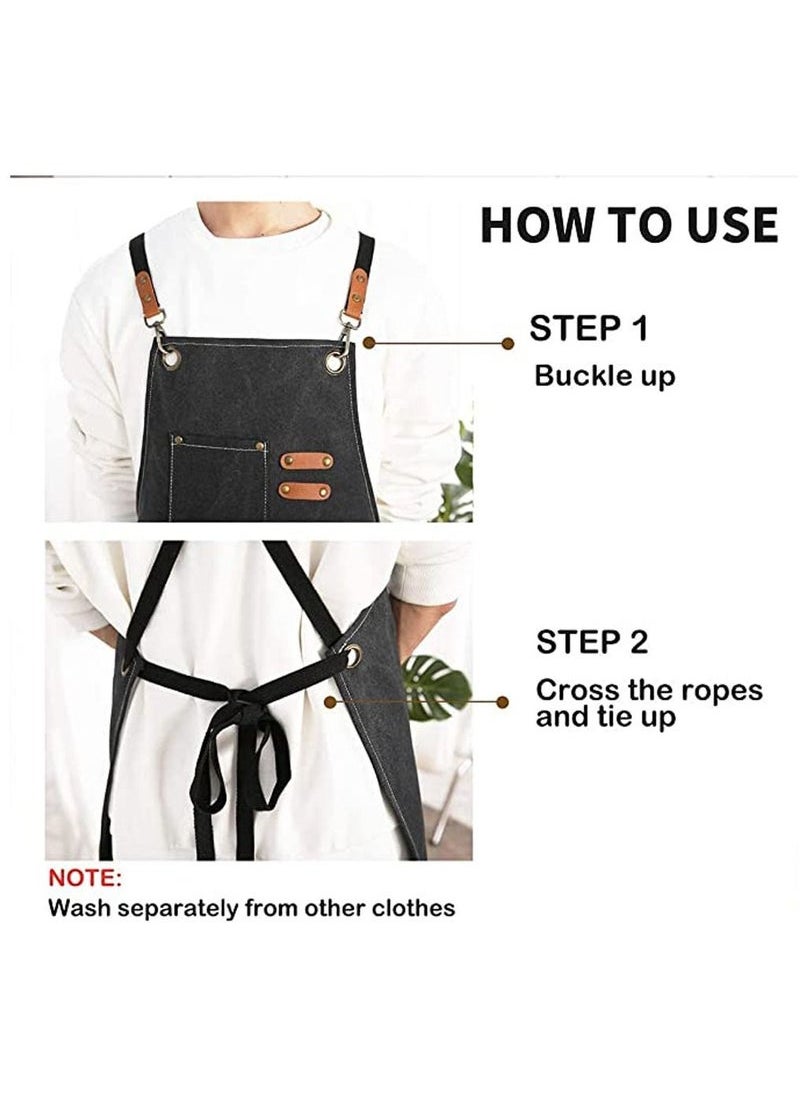 Generic - Chef Apron,Cross Back Apron for Women and Men,Cotton Canvas Apron with Adjustable Straps and Large Pockets,Kitchen Cooking Baking Hairstylist Bbq Woodworking Welding Carpenter Work Bib Apron - Image 1