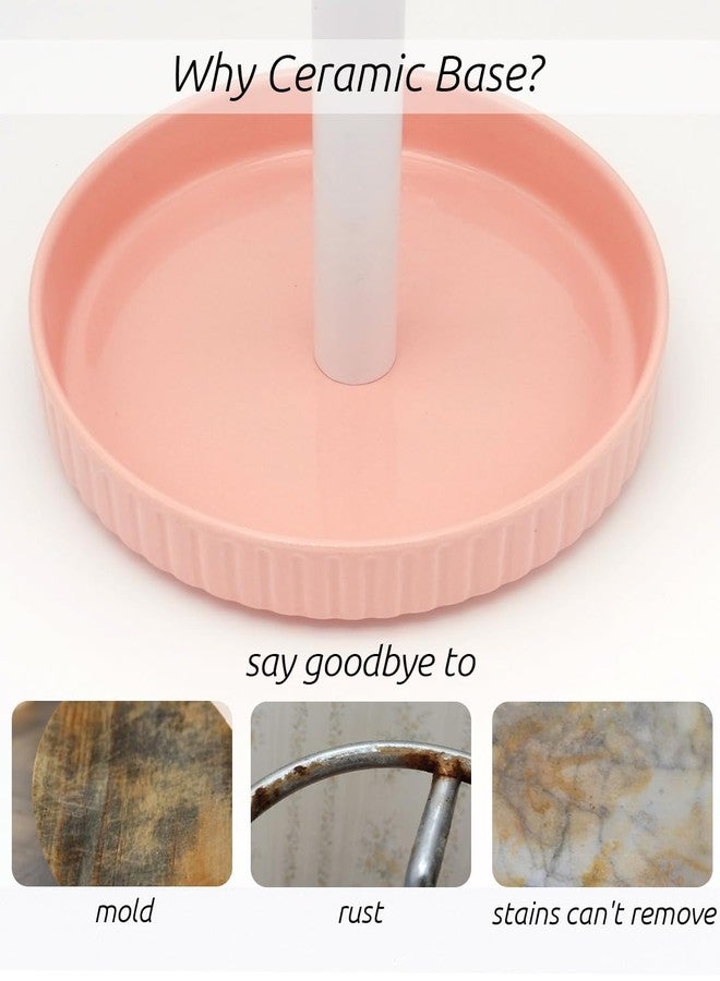 VROOMIUM Paper Towel Holder Countertop, Ceramic Base Easy-to-Clean, 1.4 lbs, 7" B x 12.5" H, Stable Elegant and Durable Kitchen Roll Stand, Cute Pink - Image 2