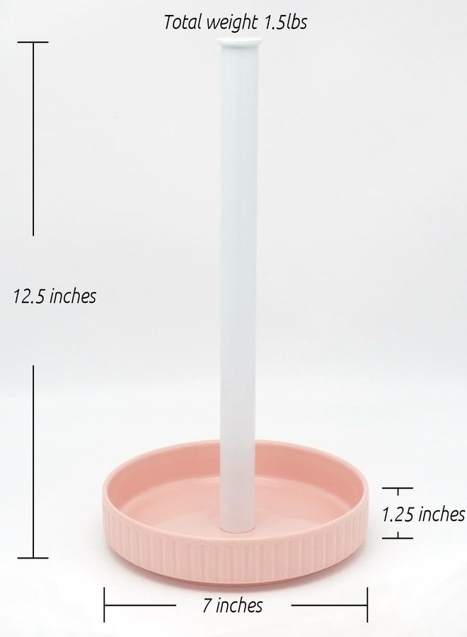 VROOMIUM Paper Towel Holder Countertop, Ceramic Base Easy-to-Clean, 1.4 lbs, 7" B x 12.5" H, Stable Elegant and Durable Kitchen Roll Stand, Cute Pink - Image 3
