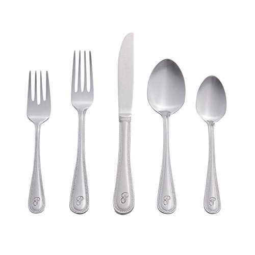 RiverRidge Monogrammed Beaded Flatware Set - P - 46-Piece Silverware with Custom Letter Stamp, 18/0 Stainless Steel Utensils Set for Daily Use & Special Occasions - Dishwasher Safe, Versatile Design - Image 1