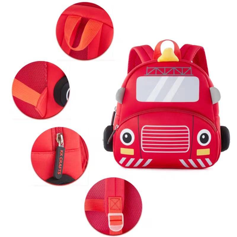 KK CRAFTS Preschool Backpack Toddler Neoprene Animal Schoolbag Lunch backpack for Kids Boys Girls(Fire Engine) - Image 4