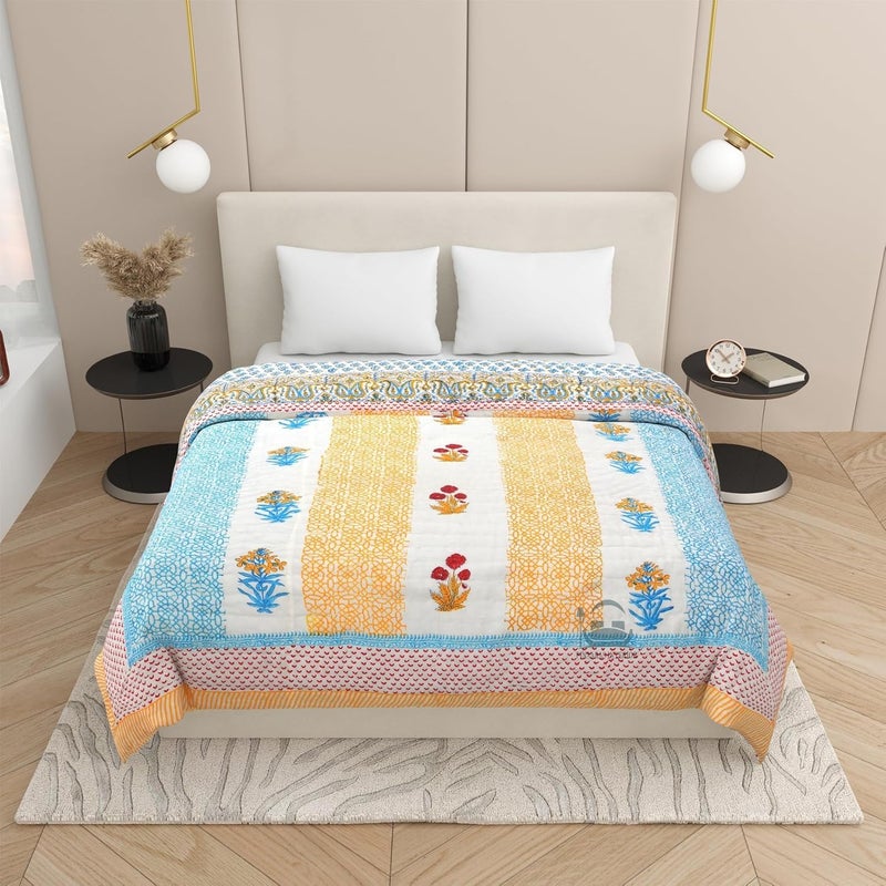 AARMOZY Hand Block Quilt Cotton Double Bed Jaipur Razai Buta Print Multi 90X108 INCHE - Image 4