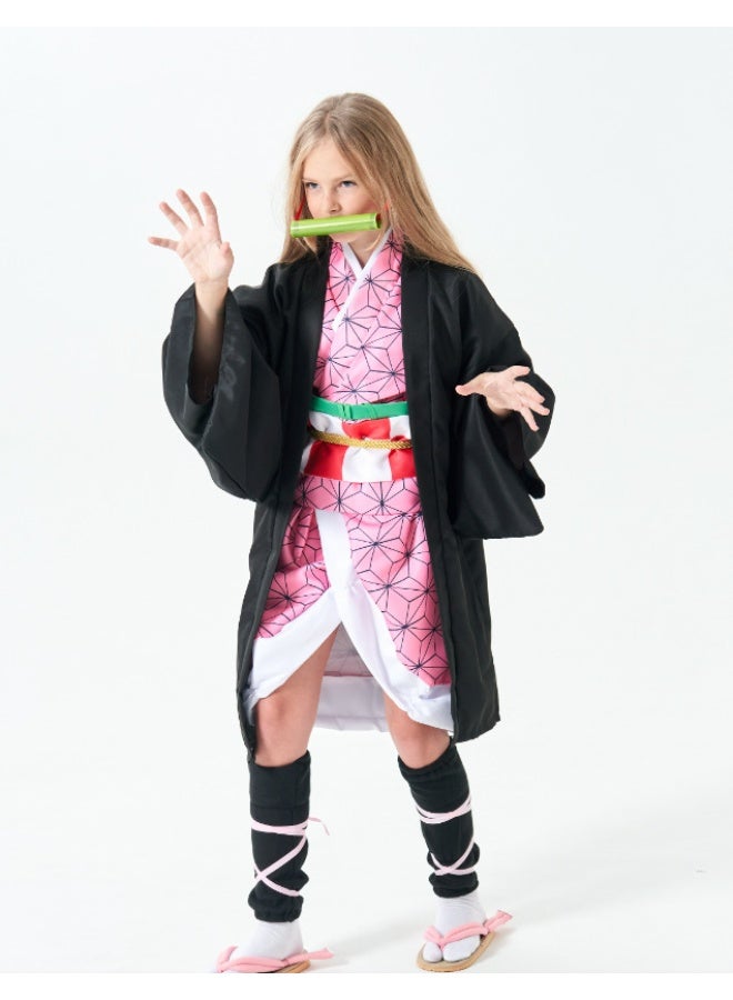 Sparklepals Kamado Nezuko Cosplay Costume for Demon Slayer Anime Cosplay Kimono Outfit Halloween Costume for Girls - Image 4