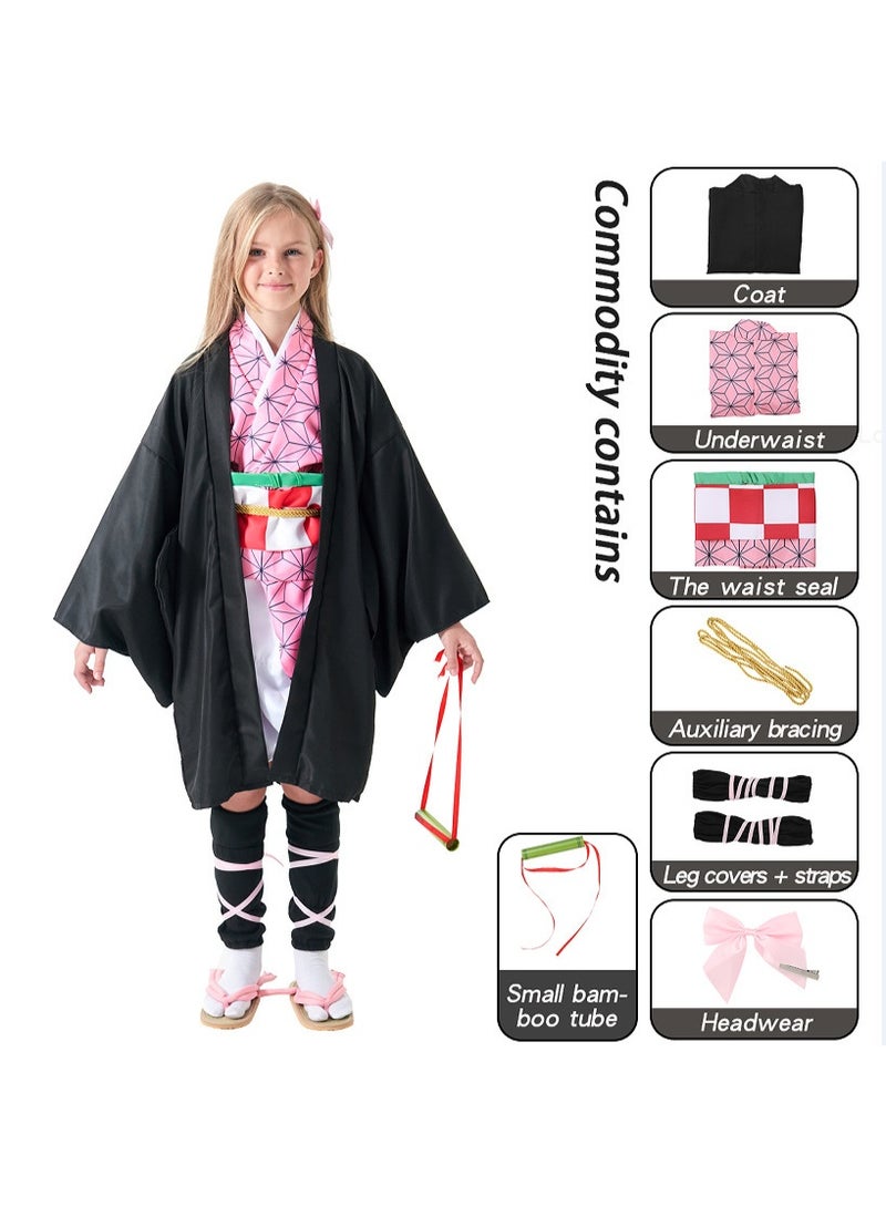 Sparklepals Kamado Nezuko Cosplay Costume for Demon Slayer Anime Cosplay Kimono Outfit Halloween Costume for Girls - Image 1