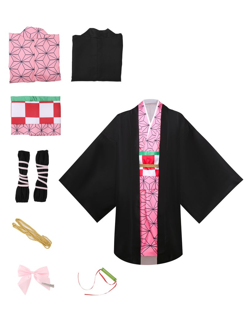 Sparklepals Kamado Nezuko Cosplay Costume for Demon Slayer Anime Cosplay Kimono Outfit Halloween Costume for Girls - Image 2
