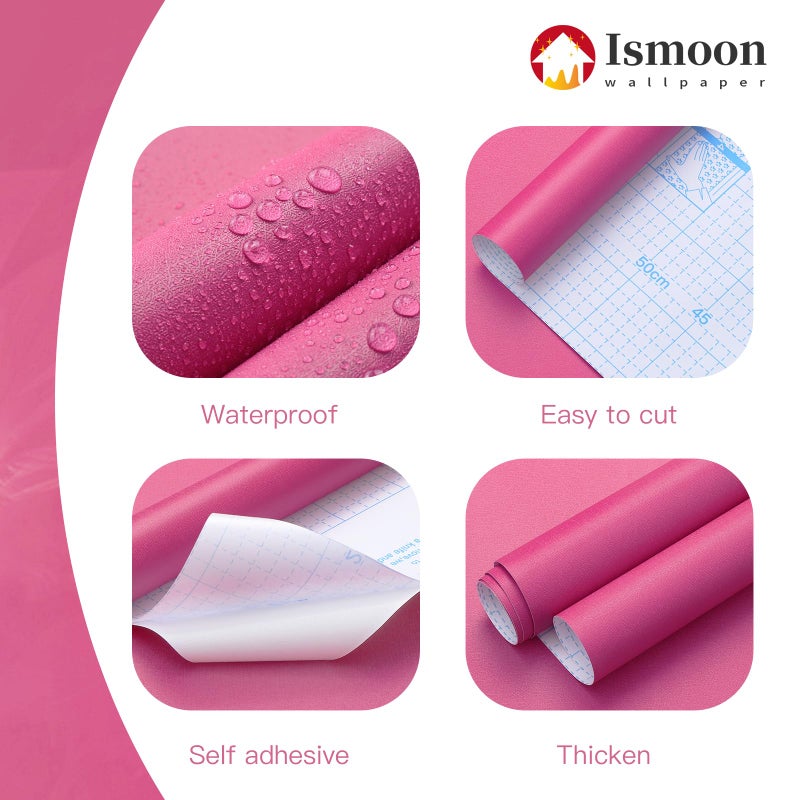 Ismoon 17.7inx118in Pink Wallpaper Peel and Stick Wallpaper Pink Contact Paper Waterproof Removable Self-Adhesive Renter Friendly Bathroom for Cabinets Decor Vinyl - Image 3