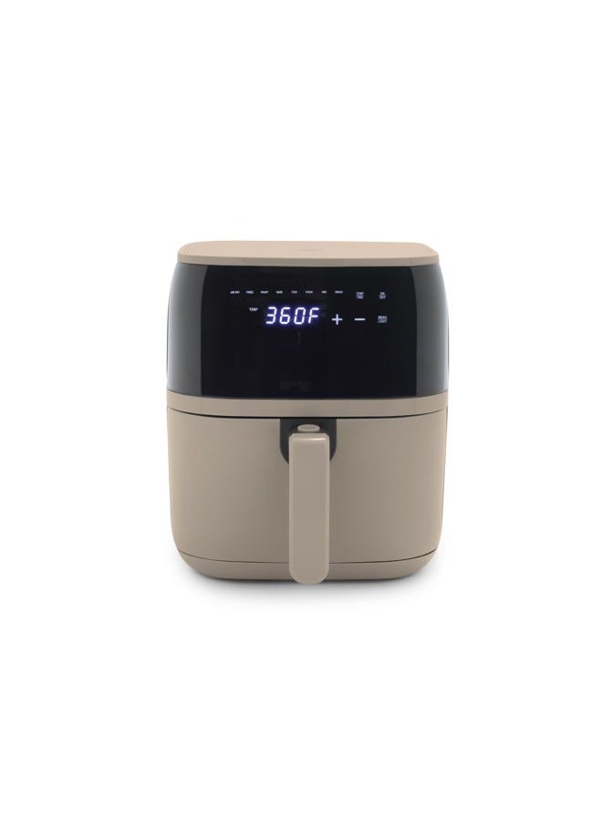 GreenLife فرن هوائي كهربائي مدمج، 5.3 QT، درج سيراميك غير لاصق خالي من PFAS، شاشة رقمية تعمل بلمسة واحدة 8، نافذة عرض سهلة، مؤقت إيقاف تلقائي، أجزاء آمنة في غسالة الصحون، 1500 واط، لون بني فاتح - Image 1