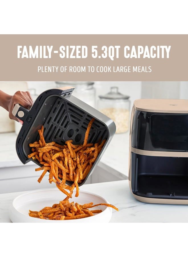 GreenLife فرن هوائي كهربائي مدمج، 5.3 QT، درج سيراميك غير لاصق خالي من PFAS، شاشة رقمية تعمل بلمسة واحدة 8، نافذة عرض سهلة، مؤقت إيقاف تلقائي، أجزاء آمنة في غسالة الصحون، 1500 واط، لون بني فاتح - Image 2