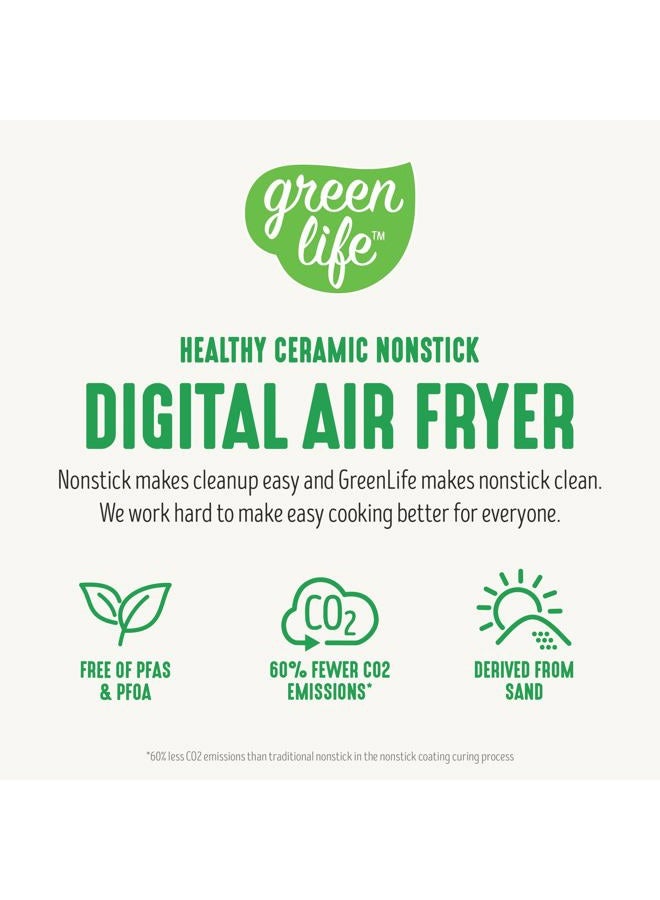 GreenLife فرن هوائي كهربائي مدمج، 5.3 QT، درج سيراميك غير لاصق خالي من PFAS، شاشة رقمية تعمل بلمسة واحدة 8، نافذة عرض سهلة، مؤقت إيقاف تلقائي، أجزاء آمنة في غسالة الصحون، 1500 واط، لون بني فاتح - Image 5