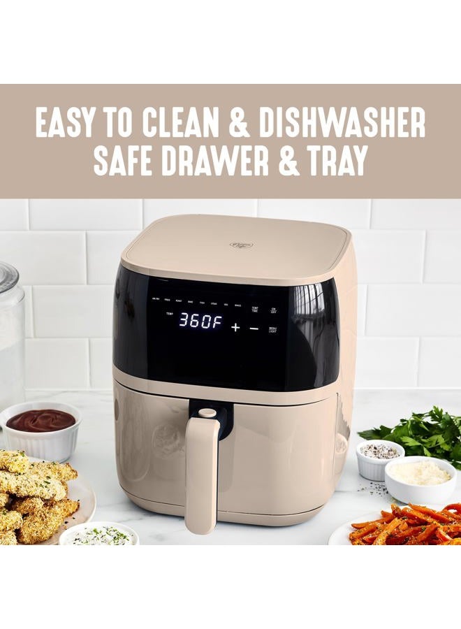 GreenLife فرن هوائي كهربائي مدمج، 5.3 QT، درج سيراميك غير لاصق خالي من PFAS، شاشة رقمية تعمل بلمسة واحدة 8، نافذة عرض سهلة، مؤقت إيقاف تلقائي، أجزاء آمنة في غسالة الصحون، 1500 واط، لون بني فاتح - Image 3