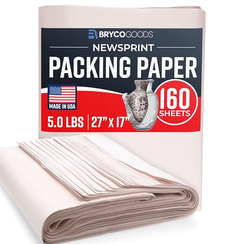 Bryco Goods Newsprint Packing Paper Sheets for Moving  5lb  160 Sheets of Newspaper Paper  Must Have in Your Moving Supplies  27 x 17  Made in USA