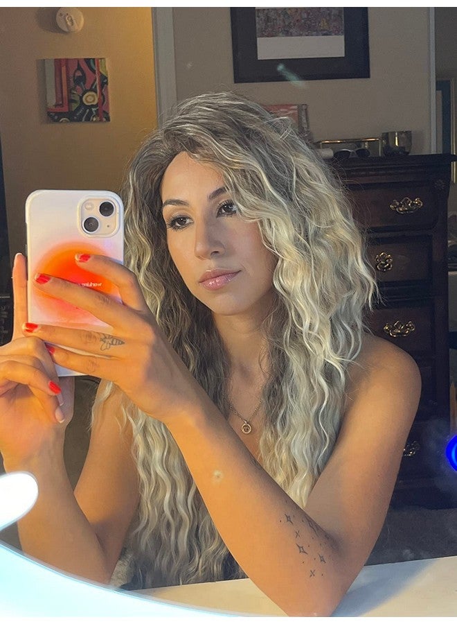 GNIMEGIL Long Curly Wavy Wig For Women Ombre Blonde Wig With Dark Roots Thick Loose Synthetic Hair Wig Heat Resistant Wigs For Halloween Costumes Daily Use - Image 5