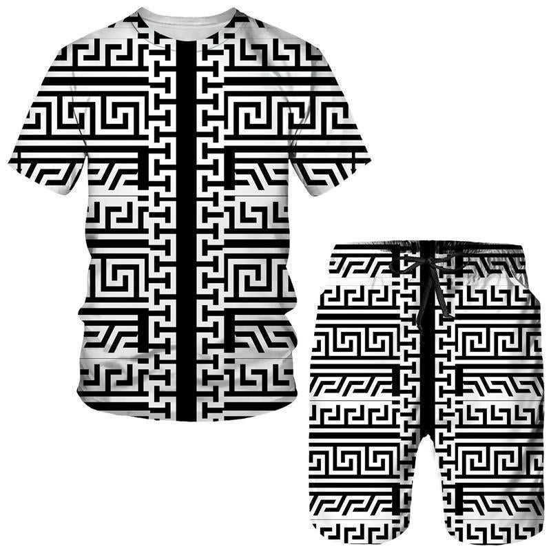 European Code Hawaii Seaside 3D Printing Men'S Casual Loose Suit Beach Short Sleeve Shorts - Image 1