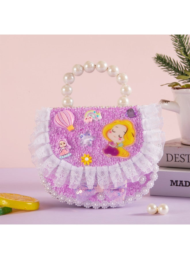 Qitong Fashion Satchel Handmade Diy Princess Handbag Girl's Backpack Satchel Toy Material Bag-Color:Fashion Shoulder Bag-purple  - Image 1