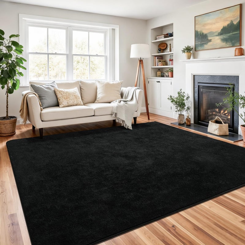 Chicrug 4x6 Minimalist Washable Area Rugs for Bedroom Living Room Classroom, Modern Soft Memory Foam Rug for Kids Nursery, Low Plie Indoor Carpet for Dorm Dining Office Bedside Room Decor, Black - Image 4