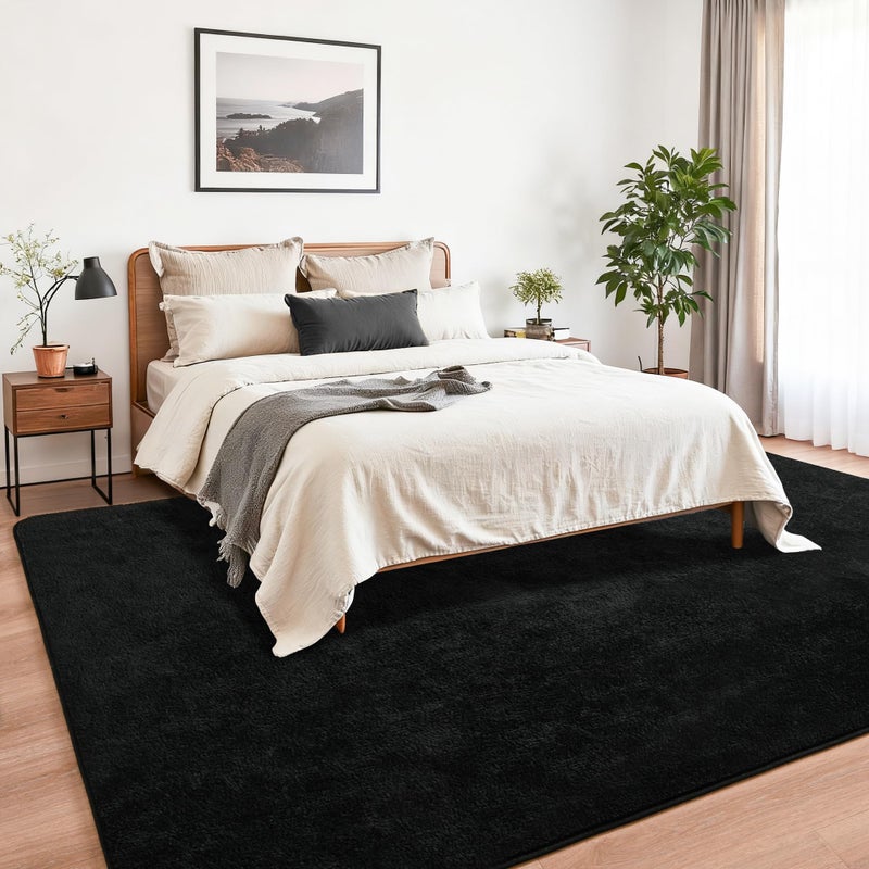 Chicrug 4x6 Minimalist Washable Area Rugs for Bedroom Living Room Classroom, Modern Soft Memory Foam Rug for Kids Nursery, Low Plie Indoor Carpet for Dorm Dining Office Bedside Room Decor, Black - Image 2