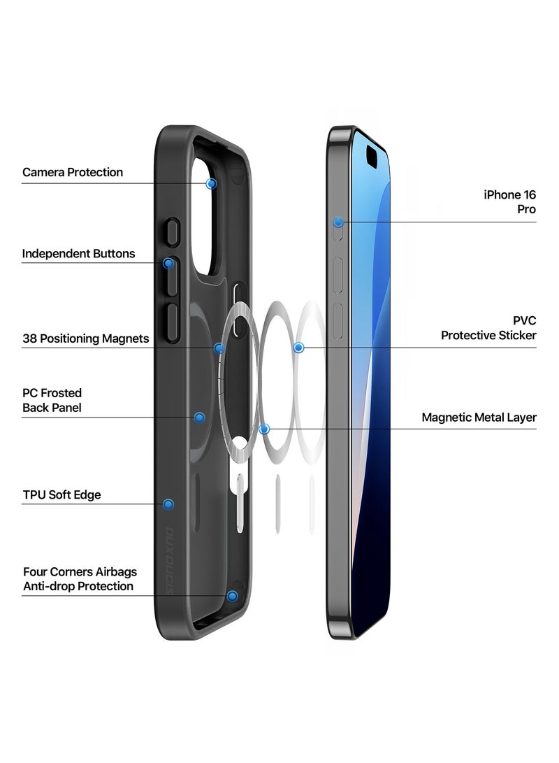 DUX DUCIS Yind Case Anti-Yellowing Matte Clear [Hard PC Back & Soft TPU Bumper] Magnetic Wireless Charging Shockproof Protective Phone Case Cover compatible with Iphone 16 Pro  (Black) - Image 2