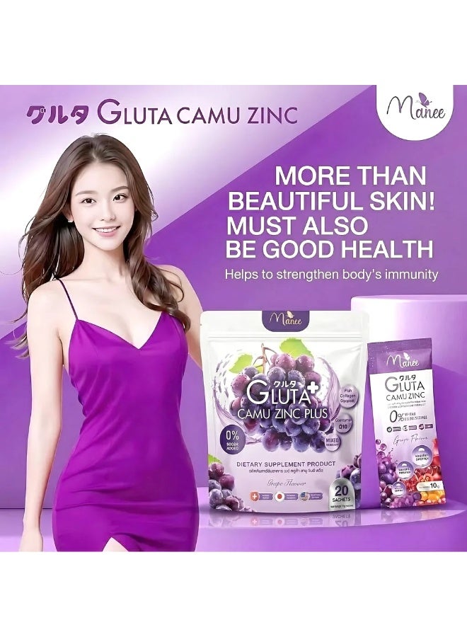 Manee Gluta Camu Zinc Plus Dietary Supplement, 0% Sugar Added, Mixed, Grape Flavour, 300g - Image 3