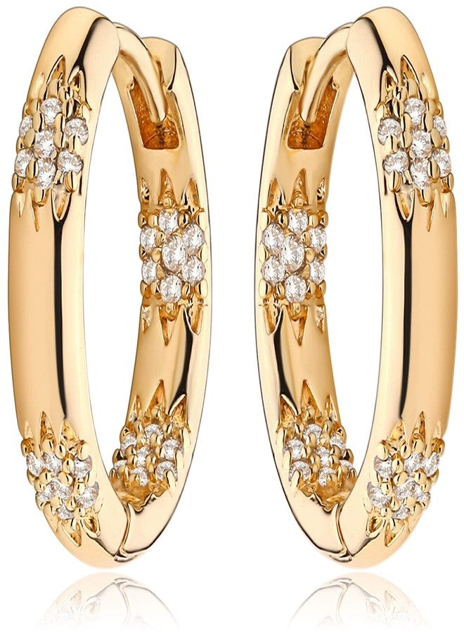 ميفيكو أقراط MEVECCO الذهبية الحلقية للنساء، مطلية بالذهب عيار 18 قيراط، مرصعة بالزركون المكعب، أقراط على شكل زهرة، مناسبة للارتداء اليومي - Image 1