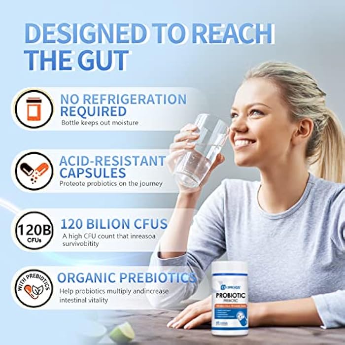 OMOGS Probiotics 120 Billion CFUs 18 Strains, 3 Prebiotics & Digestive Enzymes, Helps Digestive, Gut Health, Immune, Supports Occasional Constipation, Diarrhea & Gas - for Women & Men, 60 Capsules - Image 5