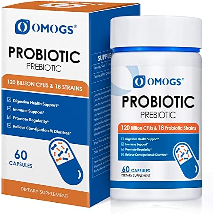 OMOGS Probiotics 120 Billion CFUs 18 Strains, 3 Prebiotics & Digestive Enzymes, Helps Digestive, Gut Health, Immune, Supports Occasional Constipation, Diarrhea & Gas - for Women & Men, 60 Capsules - Image 1