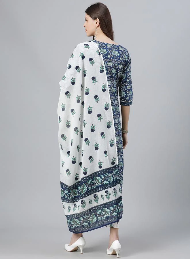 Libas All-Over Print Straight Kurta and Palazzo with Solid Dupatta Set by Styli