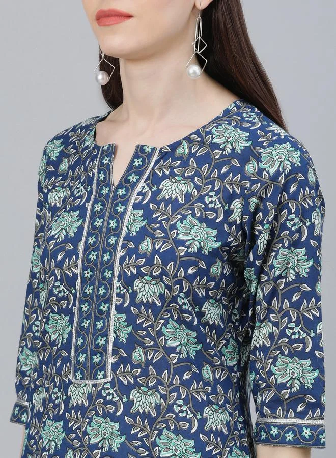 Libas All-Over Print Straight Kurta and Palazzo with Solid Dupatta Set by Styli