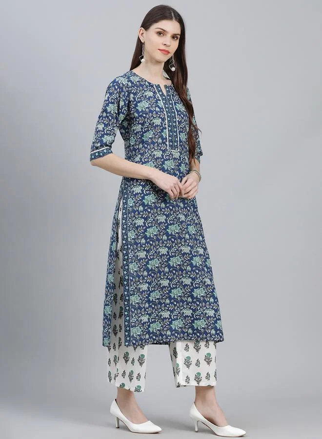 Libas All-Over Print Straight Kurta and Palazzo with Solid Dupatta Set by Styli