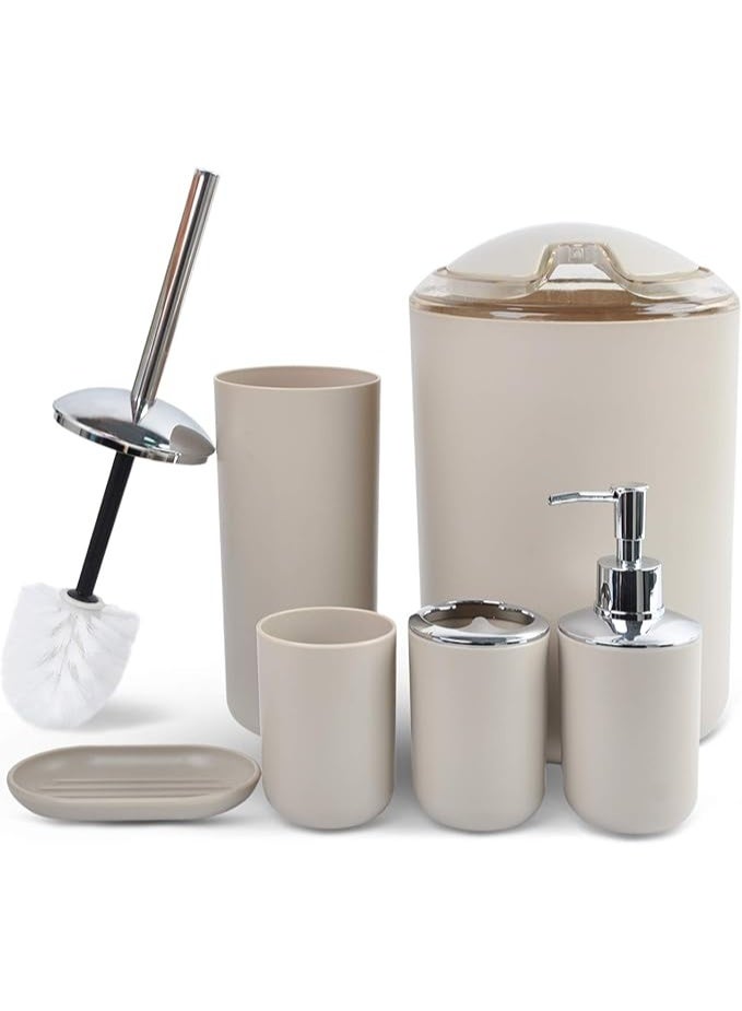 Bathroom Accessory Set multi colors , Bathroom Accessory Set, 6 Pieces, Plastic, Beige - Image 1