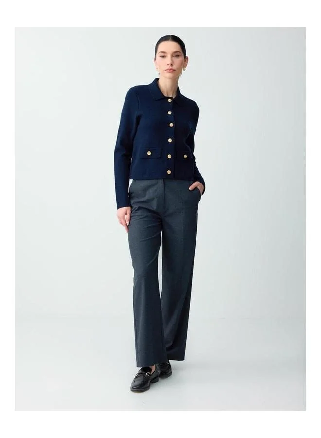 Jimmy Key Navy Long Sleeve Shirt with Button-Detail Knit Cardigan.