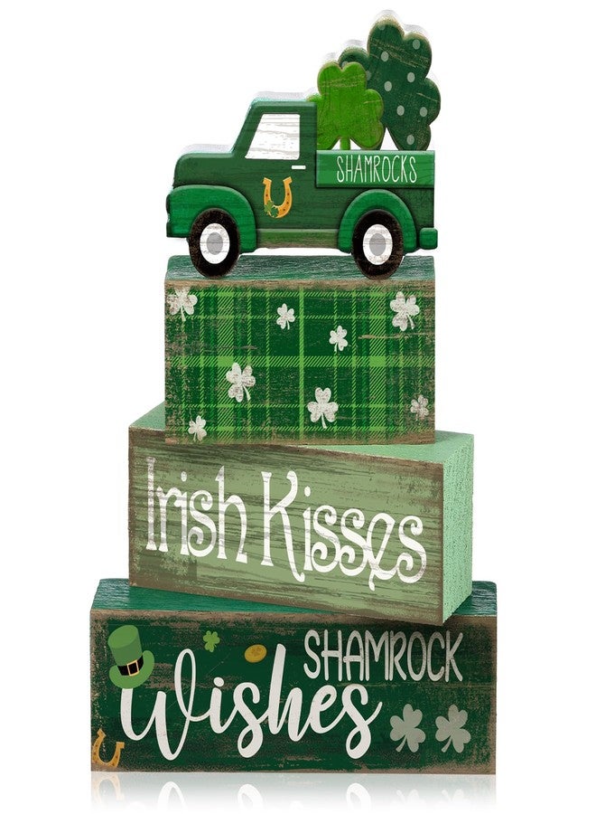 Lineshading 4 Pcs St. Patrick's Day Table Decoration Wooden Shamrocks Truck St Patrick's Day Tiered Tray Decor Irish Table Centerpiece for Saint Patty's Party Farmhouse Home Kitchen Decor - Image 1